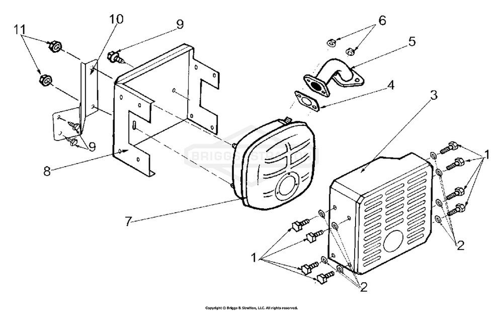 Muffler Assembly Diagram and Parts List for 1254-4  Briggs and Stratton Generator